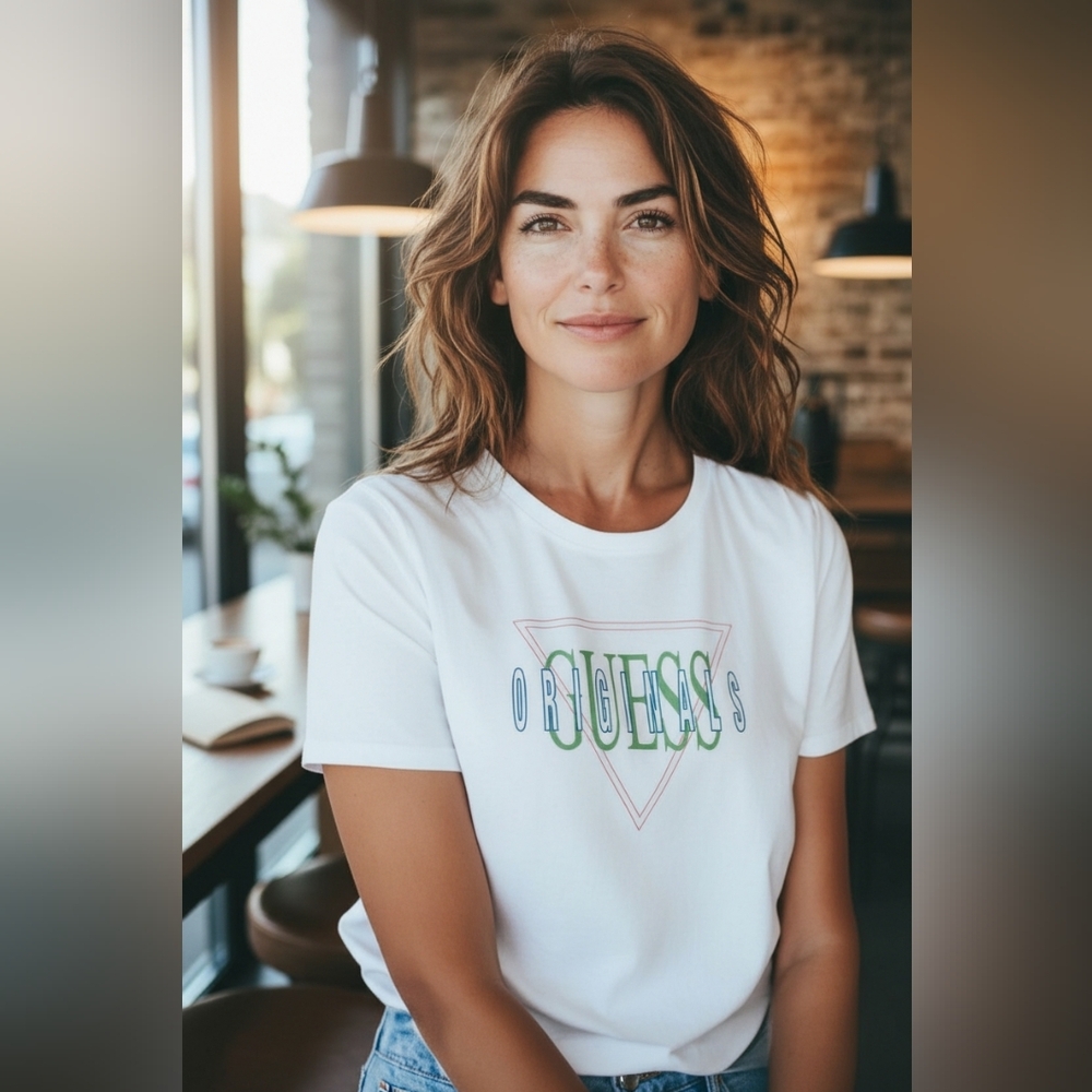 🔺 Guess Originals White Graphic Tee – Logo‎ Triangle – XS